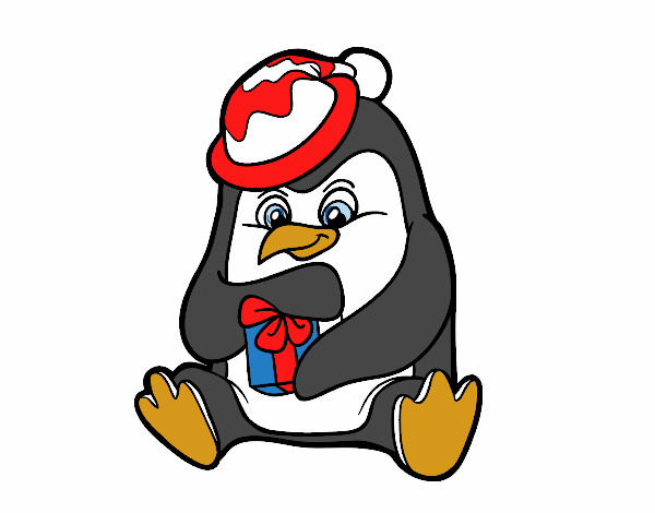 Un pingüino con regalo de Navidad