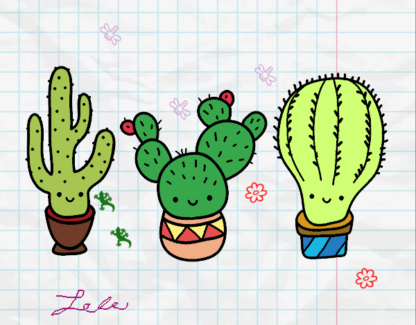Dibujo 3 mini cactus pintado por lulu299