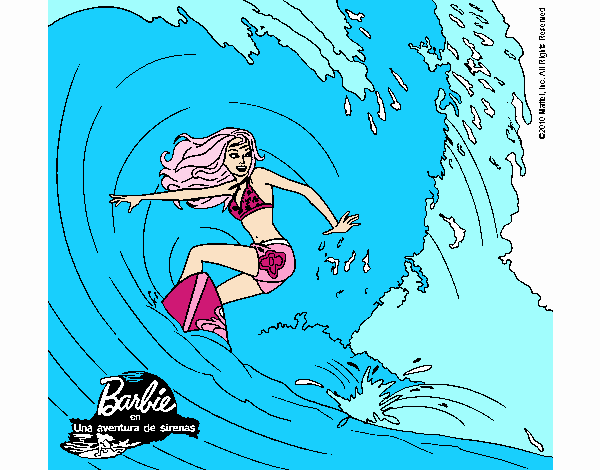 Barbie practicando surf