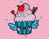 Cupcake kawaii con cereza