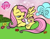 Dibujo Fluttershy con un conejito pintado por skydash