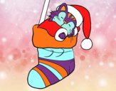Dibujo Gatito durmiendo en un calcetín de Navidad pintado por gabammy