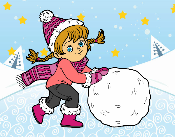 Niña con gran bola de nieve