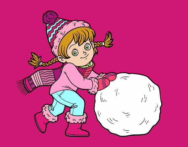 Niña con gran bola de nieve