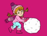 Niña con gran bola de nieve