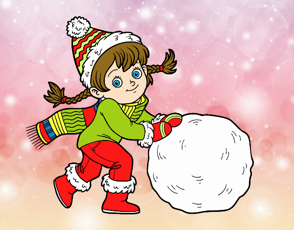 Niña con gran bola de nieve