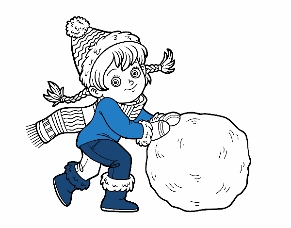 Niña con gran bola de nieve