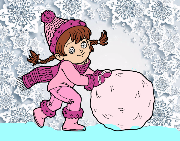 Niña con gran bola de nieve