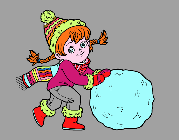 Niña con gran bola de nieve