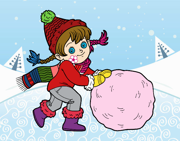 Niña con gran bola de nieve