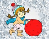 Niña con gran bola de nieve