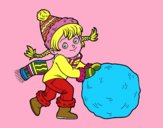 Niña con gran bola de nieve