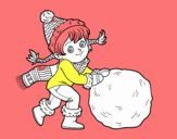 Niña con gran bola de nieve