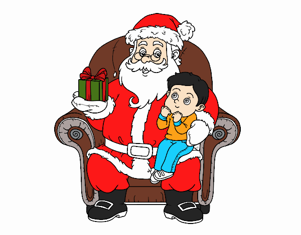 Papá Noel y niño en Navidad