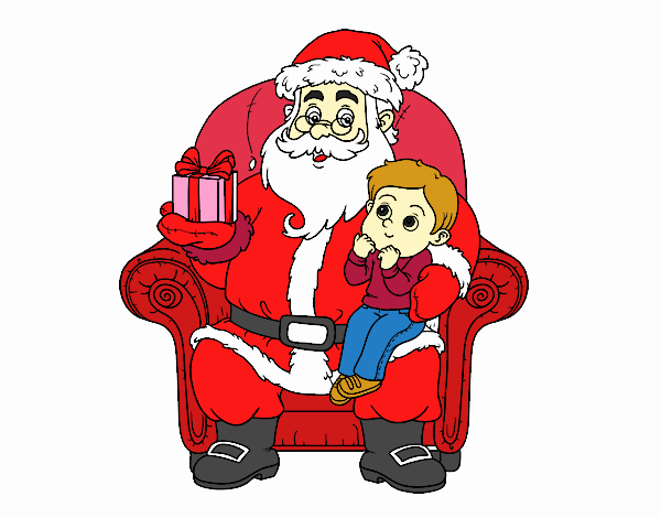 Papá Noel y niño en Navidad