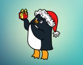 Pingüino con gorro y regalo de Navidad