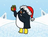 Pingüino con gorro y regalo de Navidad