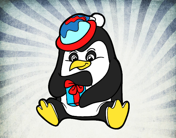 Un pingüino con regalo de Navidad