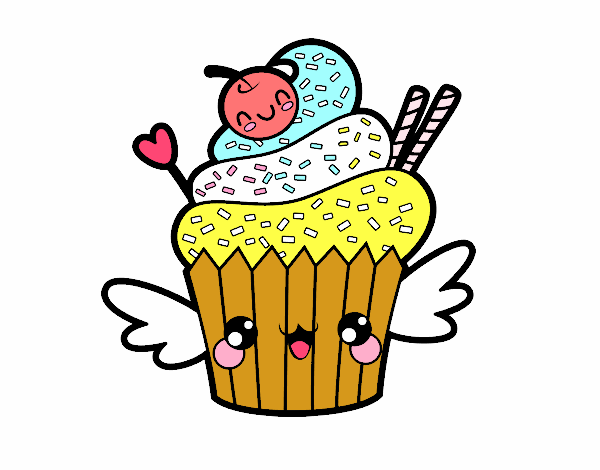 Cupcake kawaii con cereza