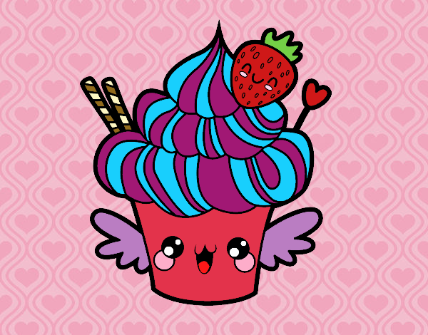 Cupcake kawaii con fresa