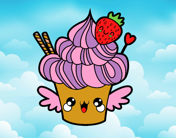 Cupcake kawaii con fresa