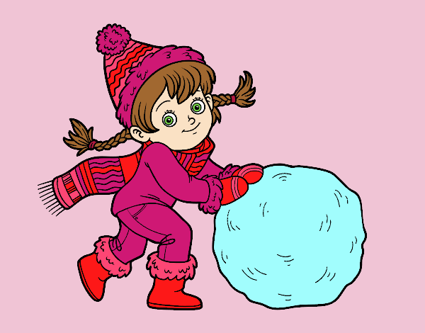 Niña con gran bola de nieve