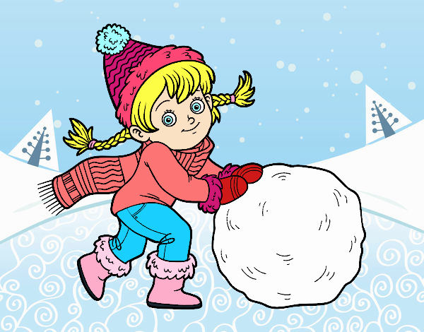 Niña con gran bola de nieve