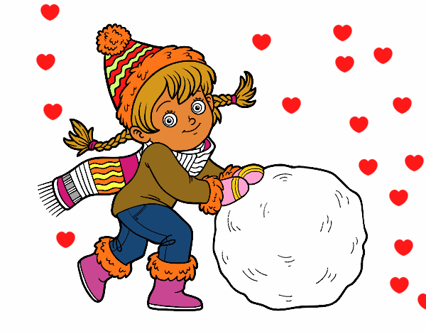 Niña con gran bola de nieve