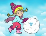 Niña con gran bola de nieve