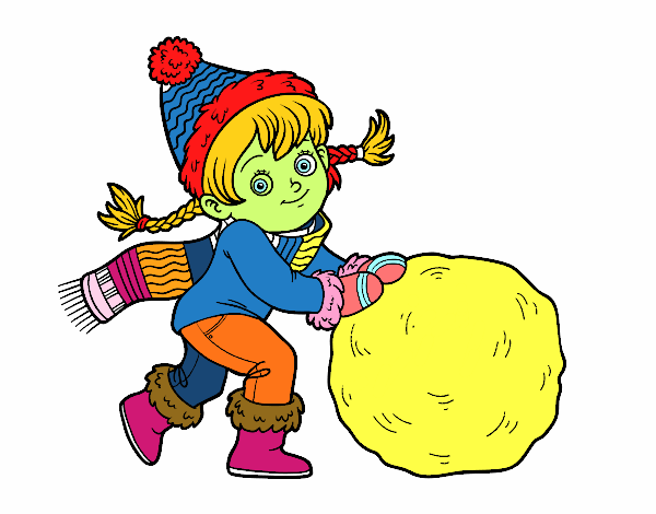 Niña con gran bola de nieve