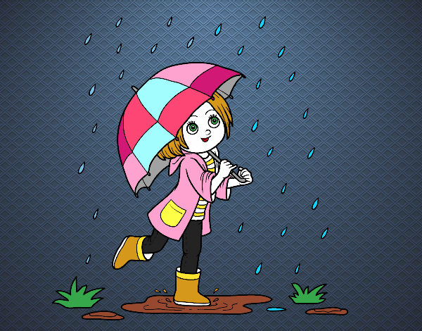 Niña con paraguas bajo la lluvia