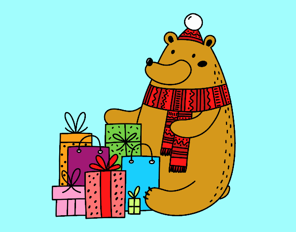 Oso con regalos de Navidad