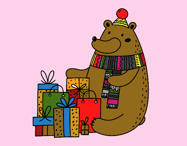 Oso con regalos de Navidad