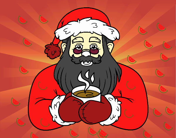 Papá Noel con taza de café