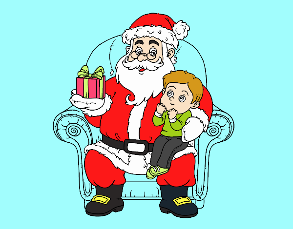 Papá Noel y niño en Navidad