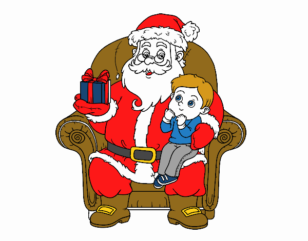 Papá Noel y niño en Navidad