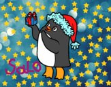 Pingüino con gorro y regalo de Navidad