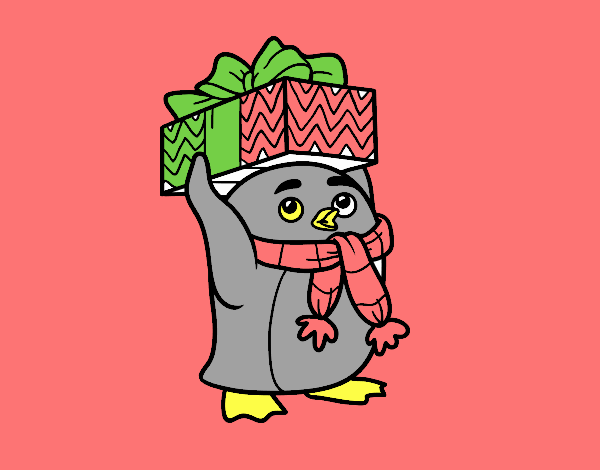 Pingüino con regalo de Navidad