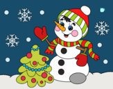 Dibujo Postal de Navidad muñeco de nieve pintado por thevanessa