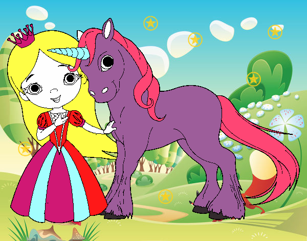 Dibujo Princesa y unicornio pintado por emi11