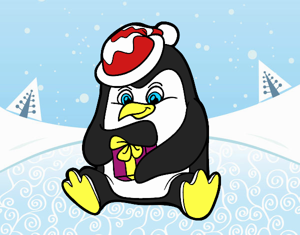 Un pingüino con regalo de Navidad