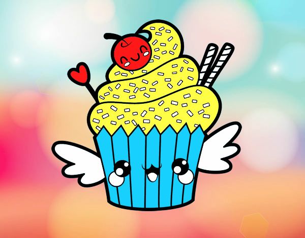 Cupcake kawaii con cereza