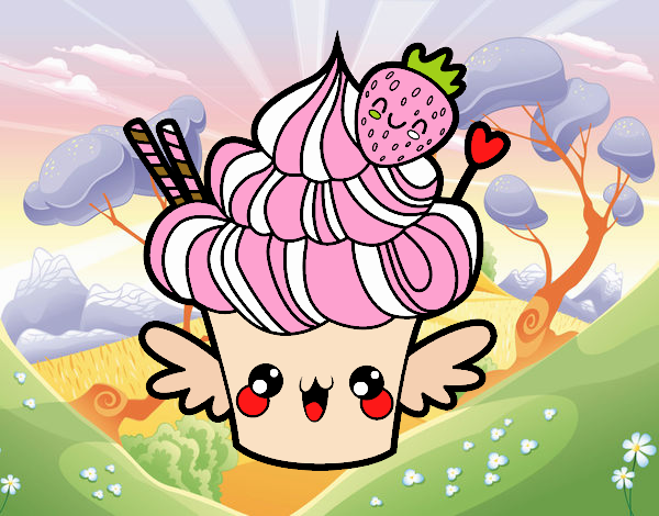 Cupcake kawaii con fresa