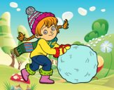 Niña con gran bola de nieve