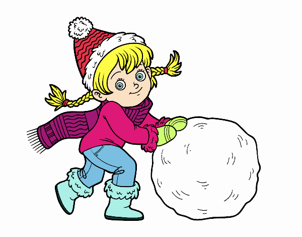 Niña con gran bola de nieve