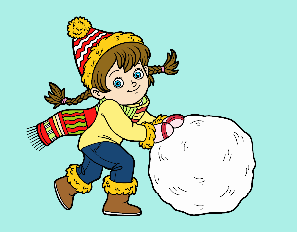 Niña con gran bola de nieve