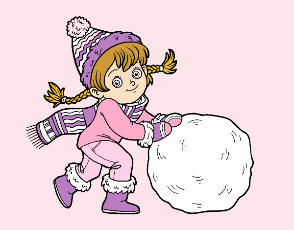 Niña con gran bola de nieve