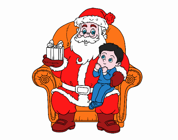 Papá Noel y niño en Navidad