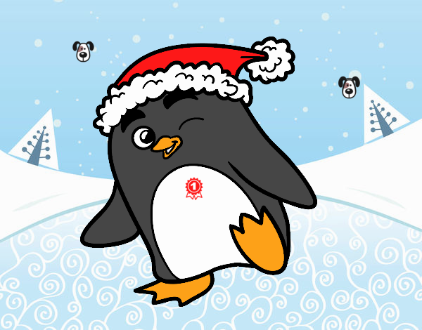 Pingüino con gorro de Navidad