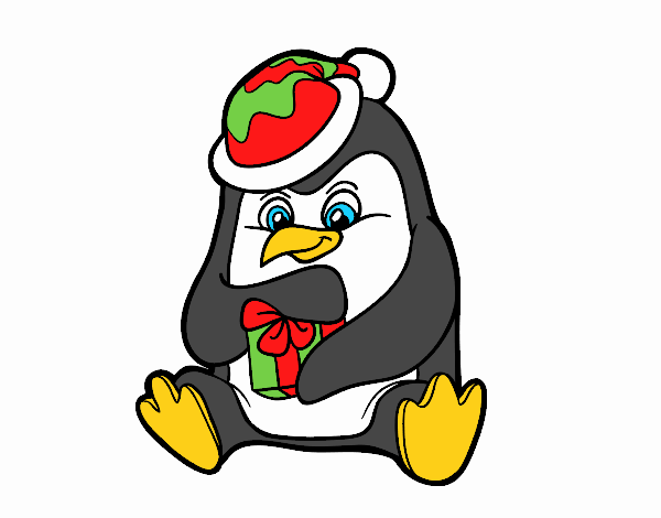 Un pingüino con regalo de Navidad